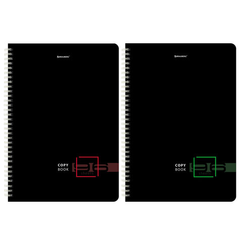 превью Тетради КОМПЛЕКТ 2 шт., А4, 96 л., BRAUBERG, гребень, клетка, глянцевый лак, «Dark»