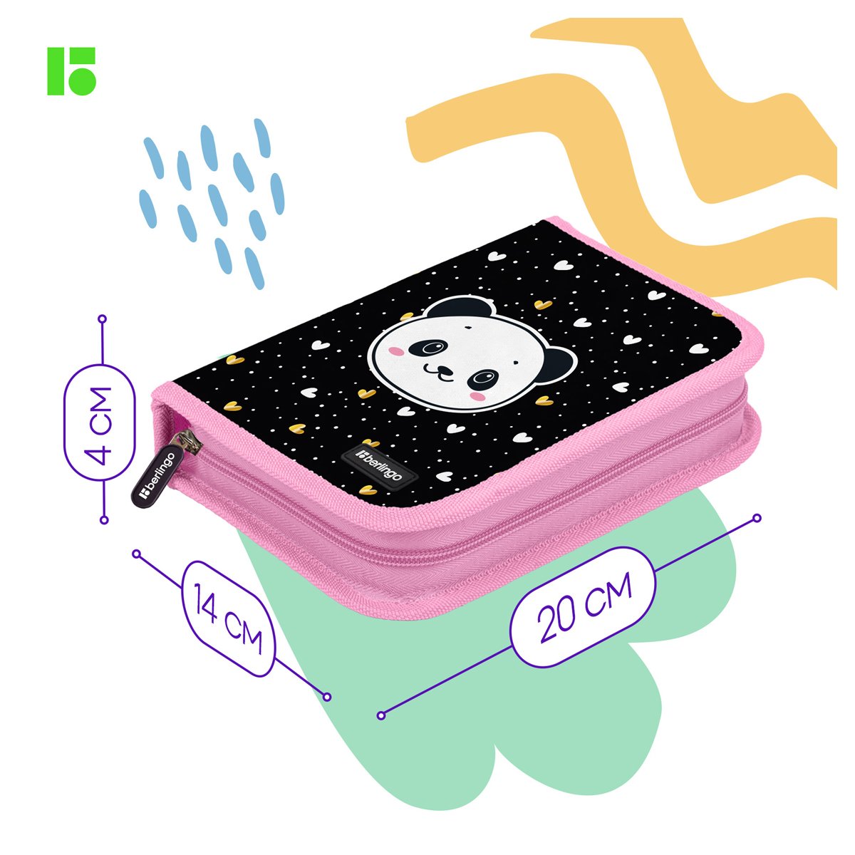 Пенал 1 отделение, 200×140×40 Berlingo «Cool panda», дополнительная откидная секция, полиэстер