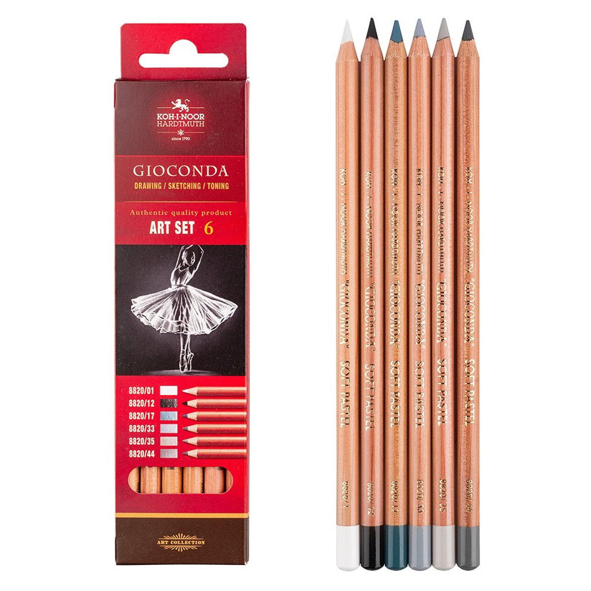 Пастельные карандаши Koh-I-Noor «Gioconda Soft 8826 Grey Line », 6цв., картон. упак., европодвес