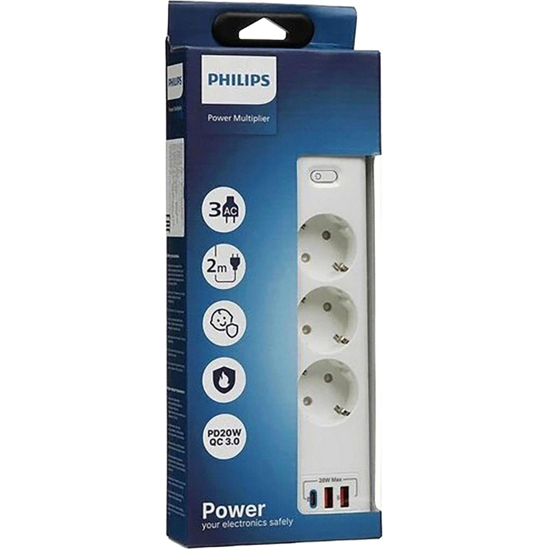 Сетевой фильтр Philips CHP4336WA/51 3р/2м с USB, 10А, белый