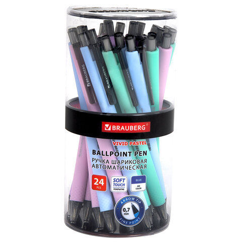 Ручка шариковая автоматическая BRAUBERG «VIVID PASTEL», корпус soft-touch, СИНЯЯ, пишущий узел 0.7 мм, линия письма 0.35 мм