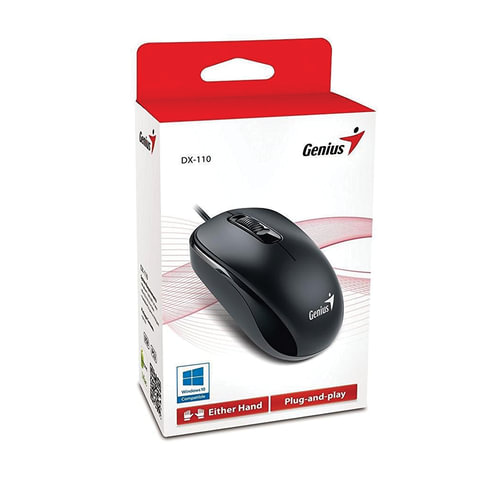 Мышь проводная GENIUS DX-110, USB, 2 кнопки + 1 колесо-кнопка, оптическая, чёрная