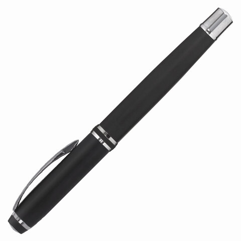 Набор ручек подарочных BRAUBERG Duetto, СИНИЕ, 2 шт: шариковая, перьевая, черный с хромированными деталями