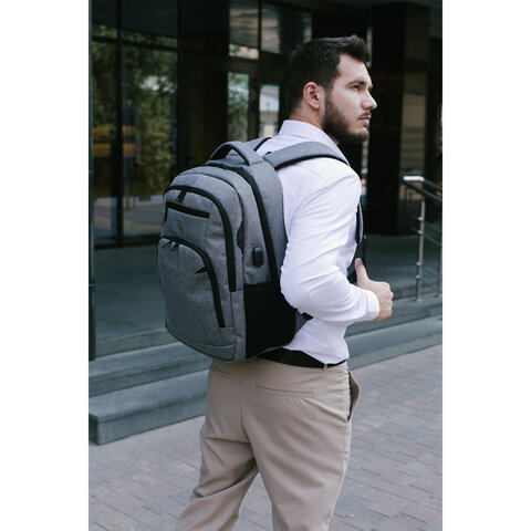 Рюкзак HEIKKI SECURE (ХЕЙКИ) универсальный, отделение для ноутбука, серый, 46×31x19 см