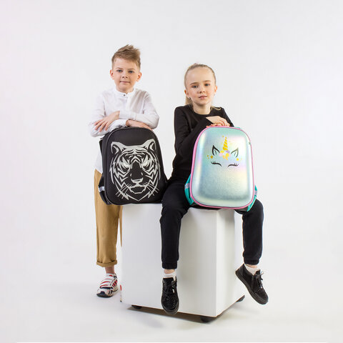 Ранец BRAUBERG SHINY, 2 отделения, «Tiger», СВЕТЯЩИЙСЯ РИСУНОК, 36×28х14 см