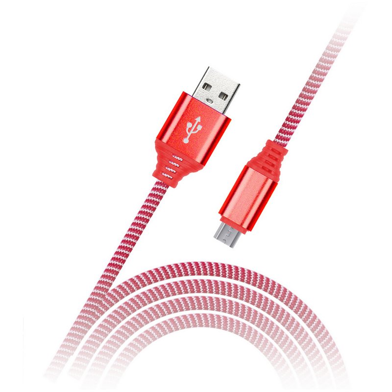 превью Кабель Smartbuy iK-12NS, USB2.0 (A) - microUSB (B), в оплетке, 2A output, 1м, красный