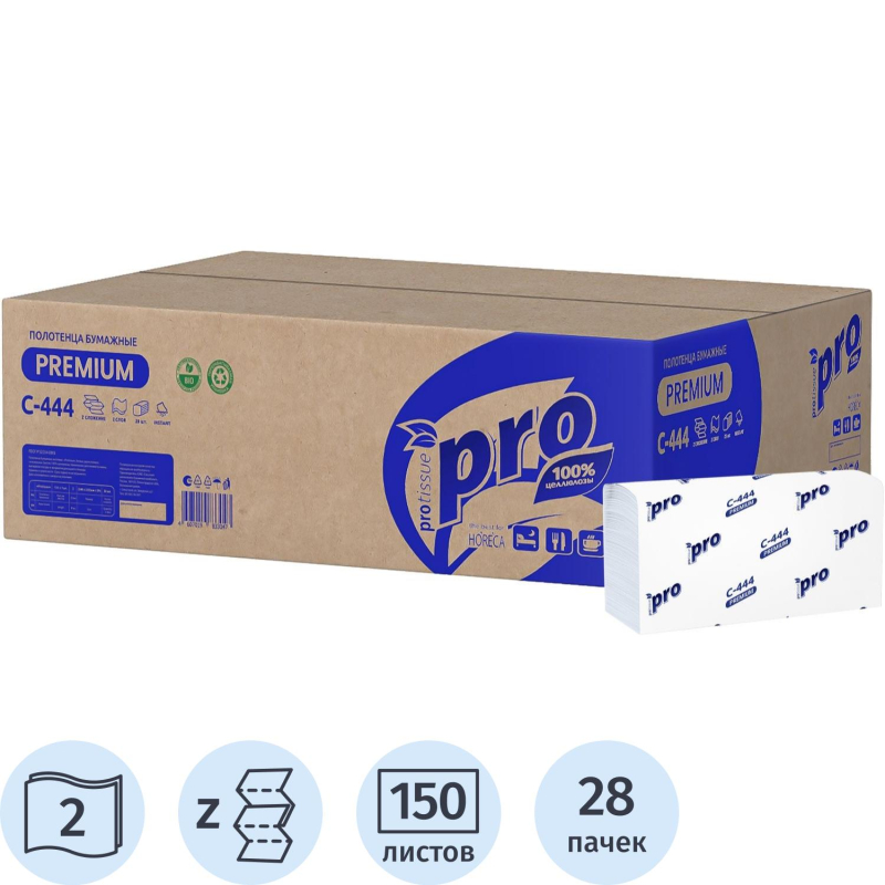 превью Полотенца бумажные Z слож PROtissue Instant 2сл 150л 28пач/уп С444