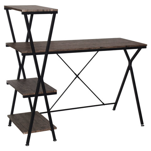 Стол на металлокаркасе BRABIX «LOFT CD-004», 1200×535х1110 мм, 3 полки, цвет морёный дуб