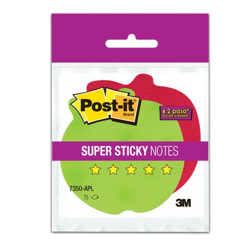 Блоки самоклеящиеся (стикеры) POST-IT Super Sticky, комплект 2 шт., «Яблоко», 75 л., красные/зеленые