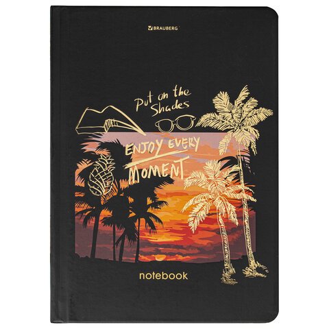 Блокнот с резинкой в точку 96 л., А5 (145×203 мм), твердая обложка с фольгой, BRAUBERG, «Закат»