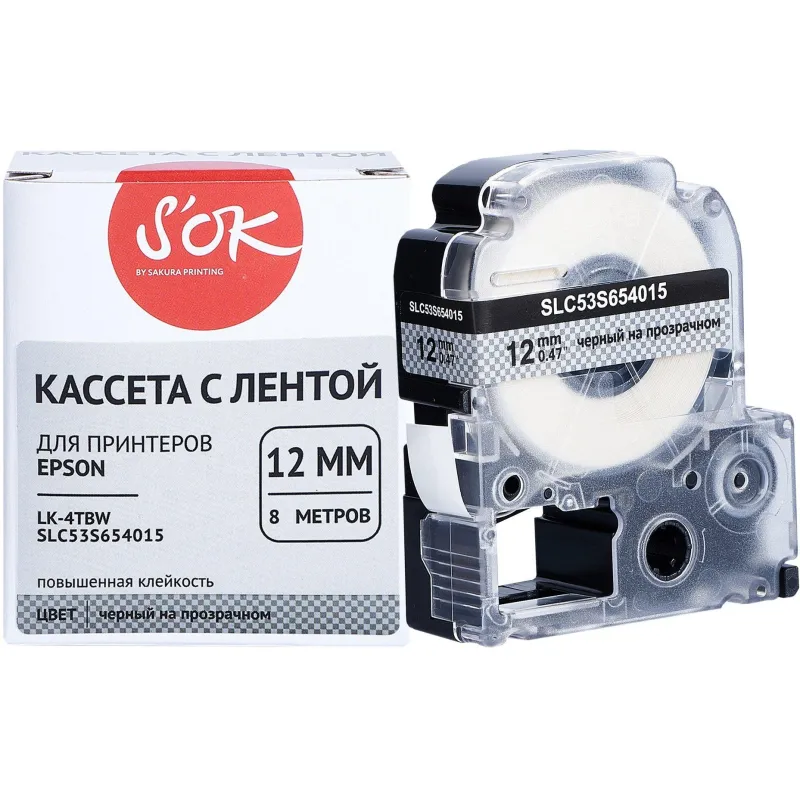 превью Картридж SOK C53S654015 (LK4TBW) цв. лент:проз, шрифт черн.12мм/8м пов. клей