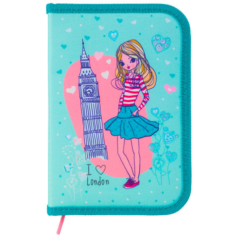 Пенал без наполнения BRAUBERG, 1 отделение, 1 откидная планка, ткань, 20×14 см, «Girl», 229283