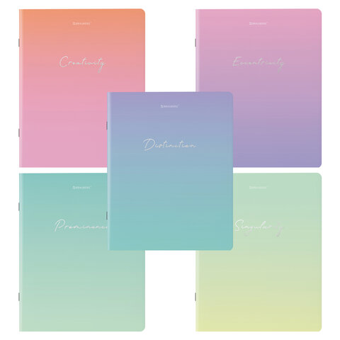 превью Тетради КОМПЛЕКТ 5 шт. А5, 48 л., BRAUBERG, скоба, клетка, SoftTouch, фольга, «Inspiration»