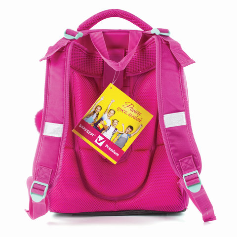Ранец BRAUBERG PREMIUM, 2 отделения, с брелоком, для девочек, Весенняя мята, 38×29×18 см