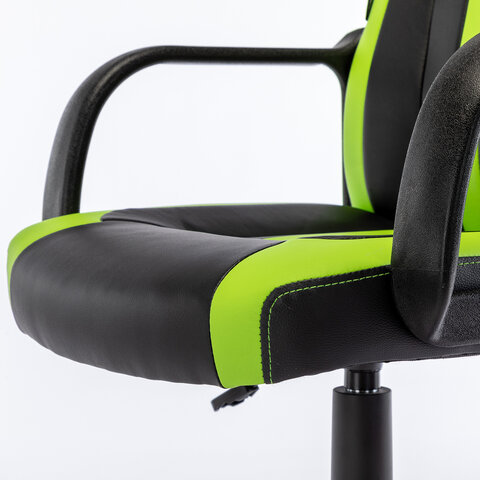 Кресло компьютерное BRABIX «Stripe GM-202», экокожа, черное/зеленое
