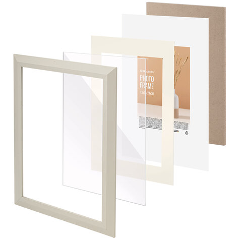 Рамка 21×30 см с паспарту 13×18 см, небьющаяся, аналог IKEA, багет 26 мм, МДФ, BRAUBERG «Zool», серая