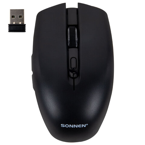 превью Мышь беспроводная USB, 800/1200/1600 dpi, 5 кнопок + колесо-кнопка, оптическая, SONNEN Q80, черная