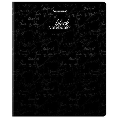 Тетрадь А5, 48 л., BRAUBERG, скоба, клетка, матовая ламинация, выборочный лак, «Black»
