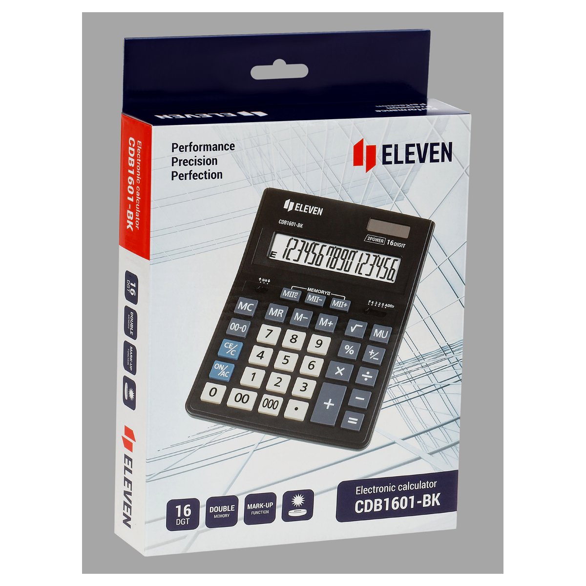Калькулятор настольный Eleven Business Line CDB1601-BK, 16 разрядов, двойное питание, 155×205×35мм, черный