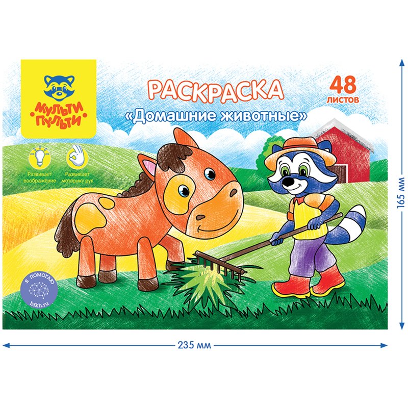 Раскраска А5, Мульти-Пульти «Домашние животные», 48л., в папке