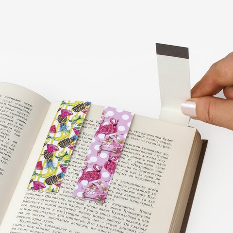 Закладки для книг с магнитом «ТРОПИКИ», набор 6 шт., блестки, 25×196 мм, ЮНЛАНДИЯ, 111637