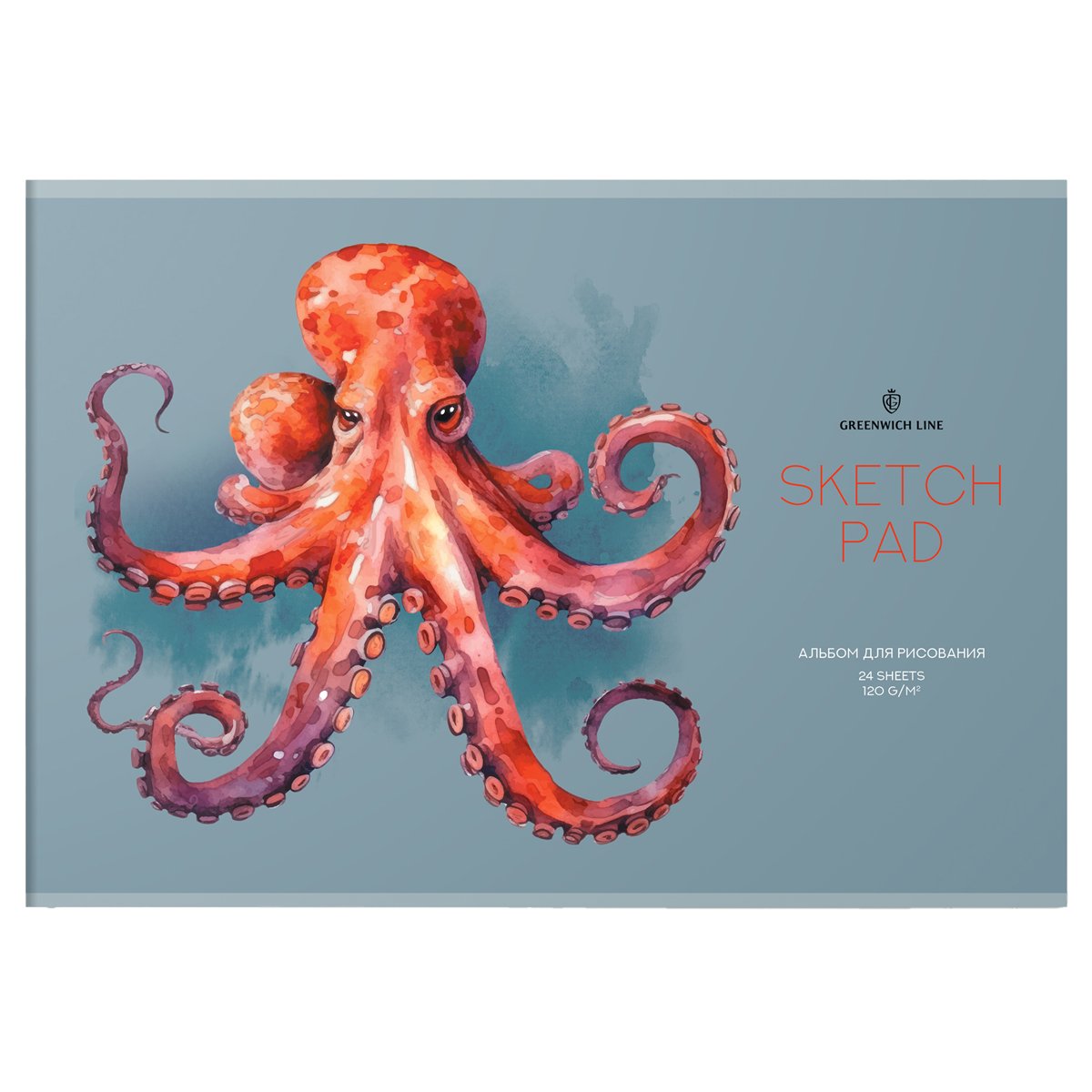превью Альбом для рисования 24л., А4, на скрепке Greenwich Line «Octopus», 120г/м2