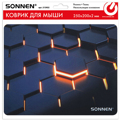 Коврик для мыши SONNEN «HOT CELLS» резина + ткань250×200х2 мм513955