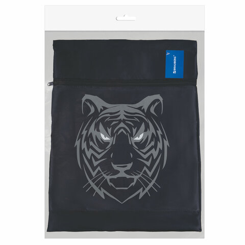 Мешок для обуви BRAUBERG, с петлёй, карман на молнии, 47×37 см, «Tiger»