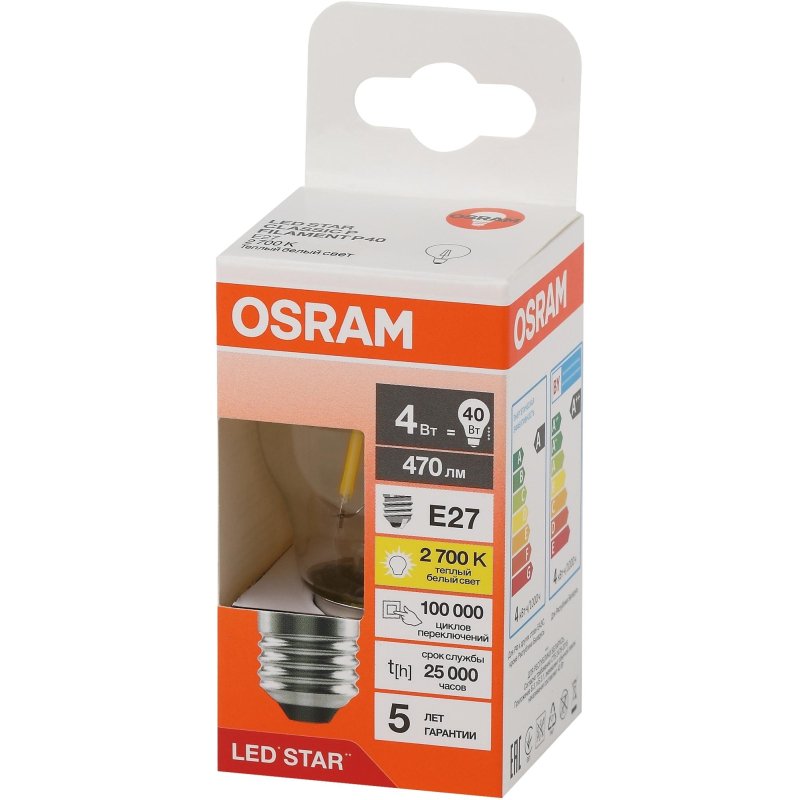 превью Лампа светодиодная OSRAM LS CLP40 4W/827 230VFILCL E27 FS1