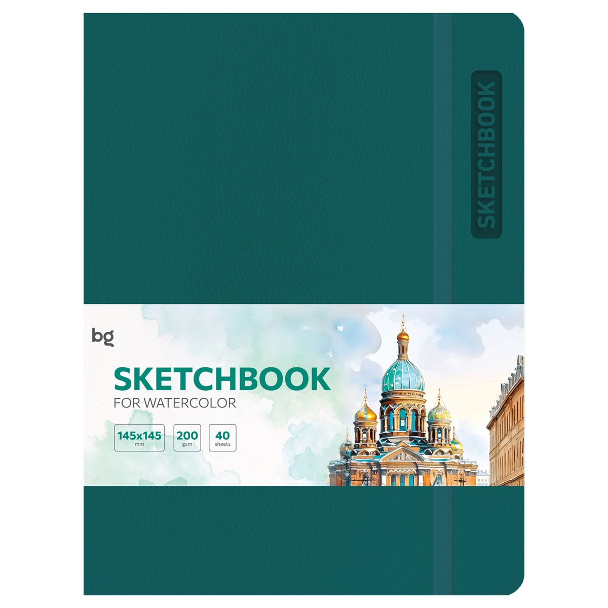 превью Скетчбук для акварели 40л., А5 BG «Bright. Teal», кожзам, на резинке, 200г/м2