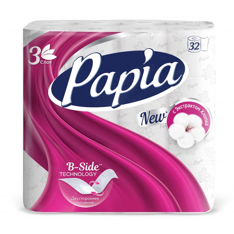Бумага туалетная Papia 3-слойная белая (32 рулона в упаковке)