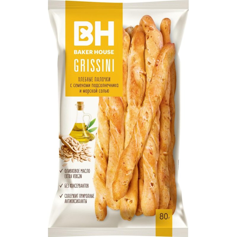 превью Хлебные палочки Baker House GRISSINI семечки подсолнечника, 80 г
