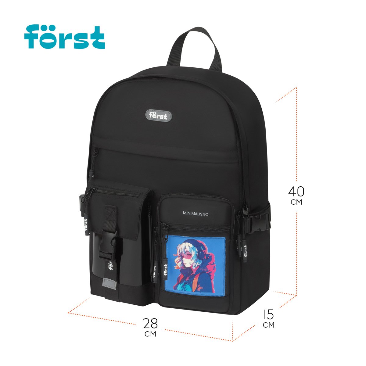 Рюкзак Först F-Teens «Anime girl» 40×28×15см, 1 отделение, 7 карманов, уплотненная спинка
