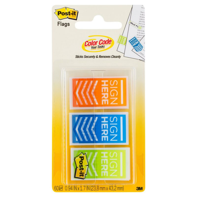 Клейкие закладки Post-it Поставьте вашу подпись пластиковые 3 цвета по ...