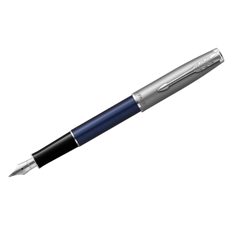превью Ручка перьевая Parker «Sonnet Sand Blasted Metal&Blue Lacquer» черная, 0.8мм, подар. уп. 