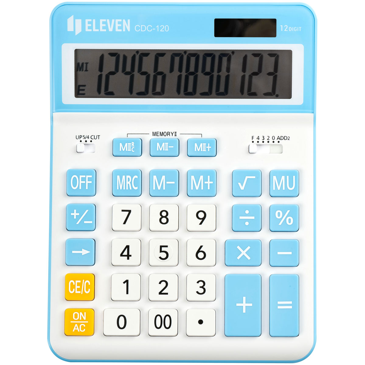Калькулятор настольный Eleven CDC-120-WH/CY, 12 разрядов, двойное питание, 155×206×38мм, белый/синий