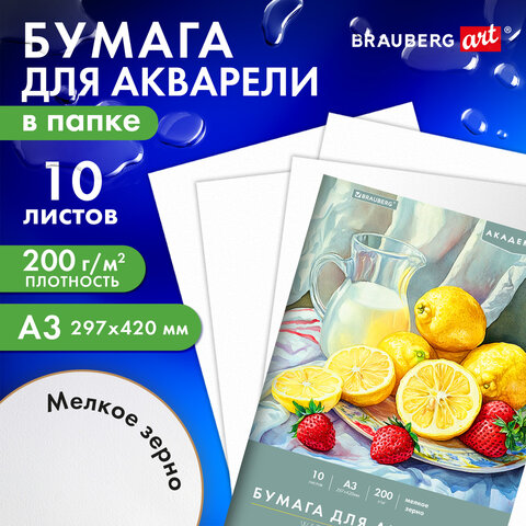Папка для акварели БОЛЬШАЯ А3, 10л., 200 г/м2, 297×420мм, BRAUBERG АКАДЕМИЯ, «Летний натюрморт»