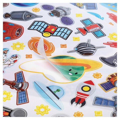 Наклейки бумажные с игровым полем НАБОР, 2л, 184накл, Космическое приключение, HTB, ш/к 65810
