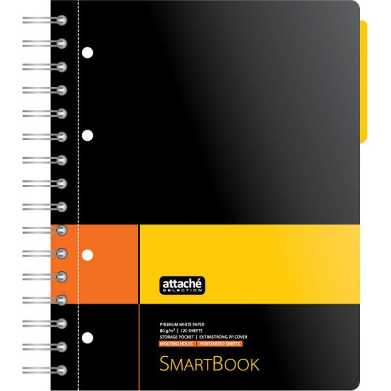 превью Бизнес-тетрадь SMARTBOOK (А5, 120л, клетка, спираль, разд, карман, жел-оранжевый)