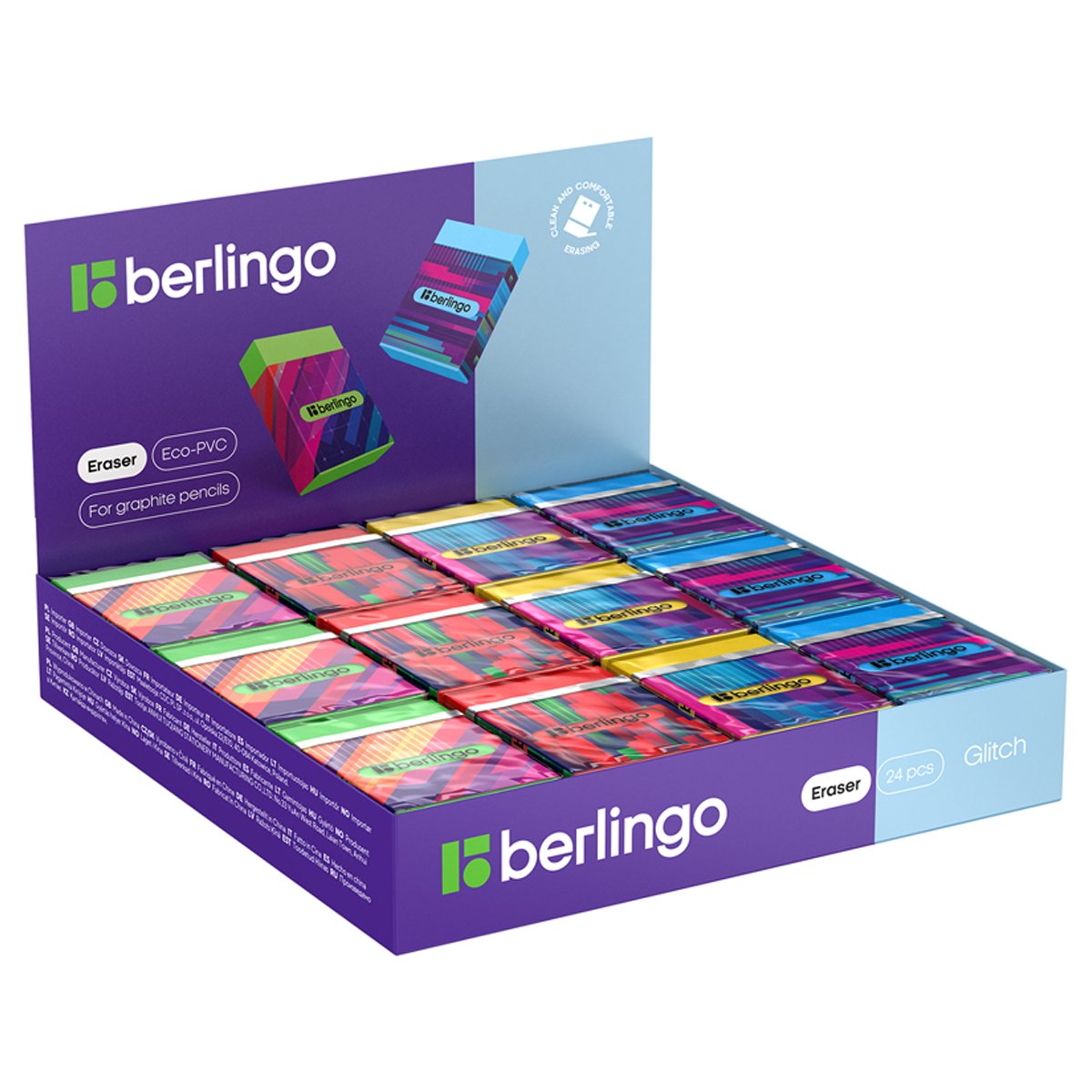 Ластик Berlingo «Glitch», Eco-PVC, пластиковый держатель с печатью, 45×32×11мм