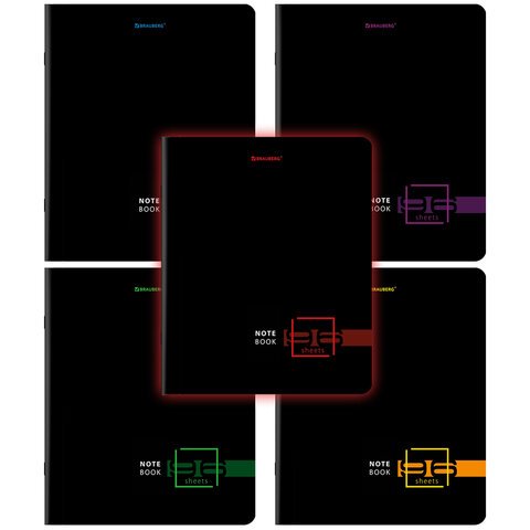 Тетради ДЭК А5 96 л. КОМПЛЕКТ 5 шт., BRAUBERG скоба, клетка, глянцевый лак, «Dark»