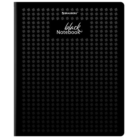Тетрадь А5, 48 л., BRAUBERG, скоба, клетка, матовая ламинация, выборочный лак, «Black»