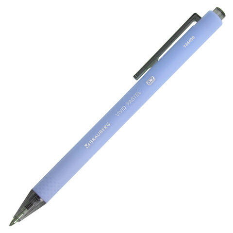 Ручки шариковые автоматические BRAUBERG «VIVID PASTEL», СИНИЕ, НАБОР 4 ШТУКИ, soft-touch, пишущий узел 0.7 мм, линия письма 0.35 мм
