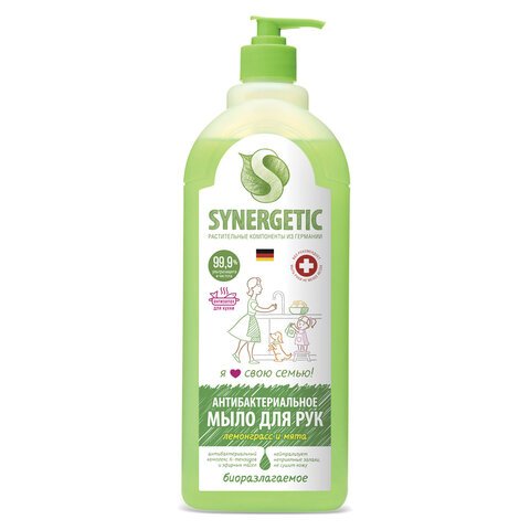 Мыло жидкое Synergetic антибактериальное Лемонграсс и мята 1 л
