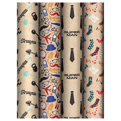 Упаковочная бумага крафт 70×100см, MESHU «Super Man», 70 г/м2, ассорти, 4 дизайна