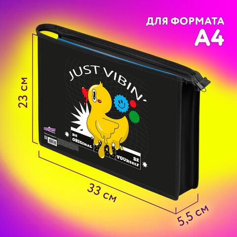 Папка для тетрадей ЮНЛАНДИЯ А4, 1 отделение, картон/пластик, конгрев, на молнии, «Duck tales»