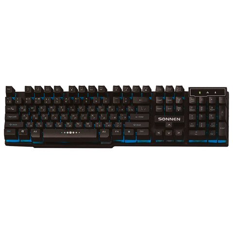 Клавиатура проводная SONNEN KB-7010, USB, 104 клавиши, LED-подсветка, черная
