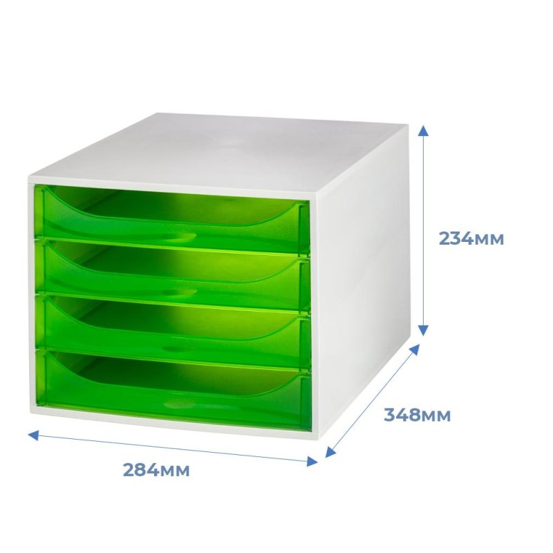 Бокс с выдвижными лотками Attache Selection 4 лотка серый/зеленый (формат А4+)