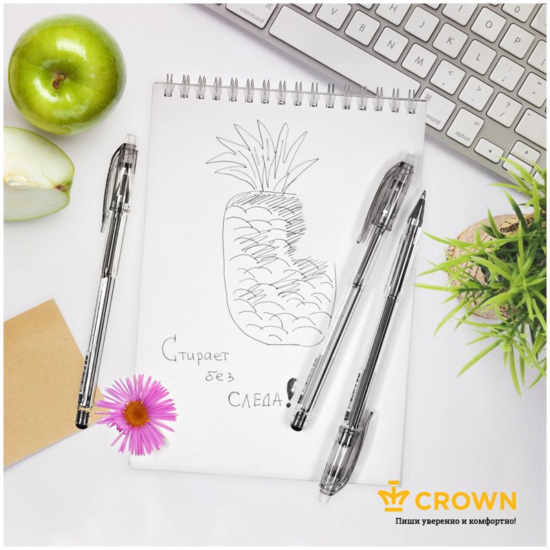 Ручка стираемая гелевая CROWN «Erasable Jell», ЧЕРНАЯ, узел 0.5 мм, линия письма 0.34 мм
