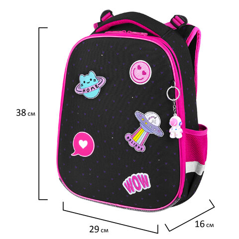 Ранец BRAUBERG PREMIUM, 2 отделения, с брелоком, «Space sweets», LED-ЛАМПОЧКИ, 38×29х16 см